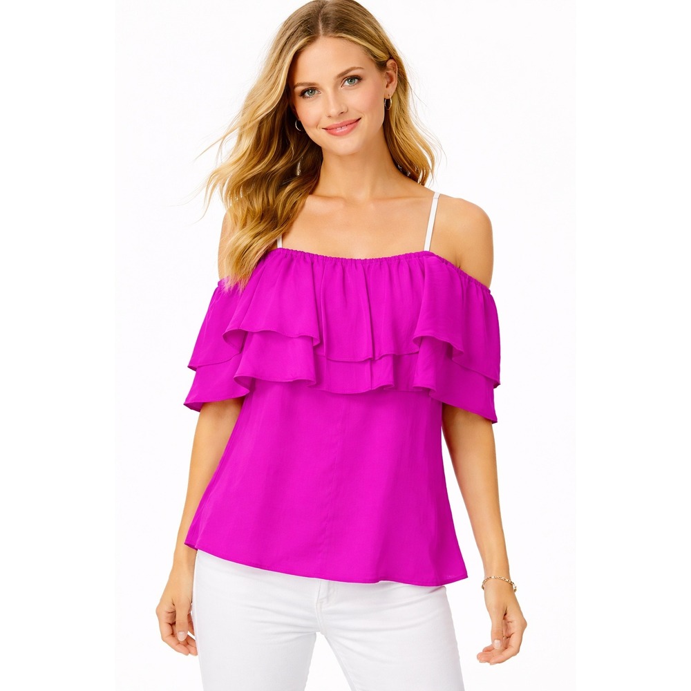 Lilly Pulitzer Haylee Blouse Pink Off Shoulder Ruffle Women's Top Medium